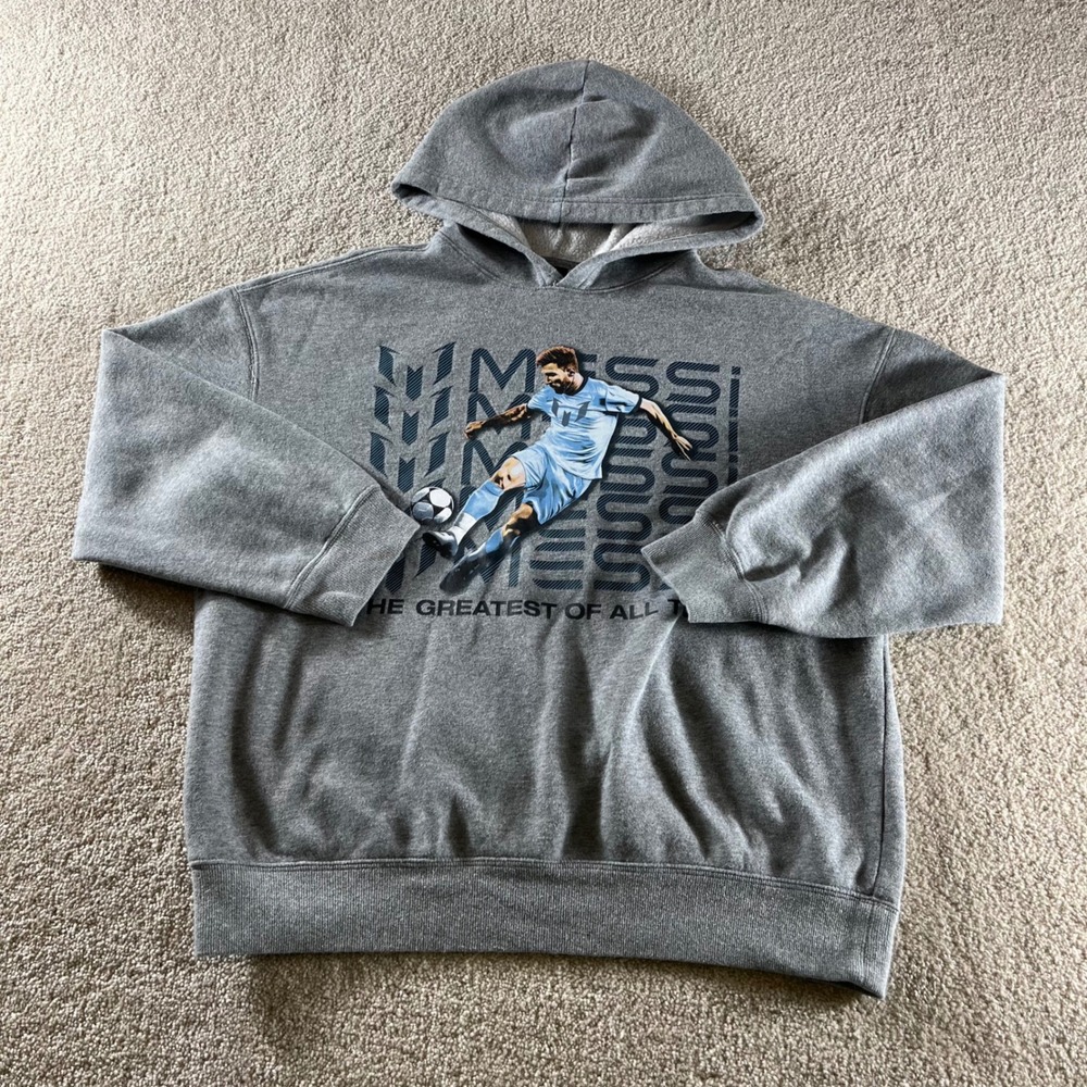 Messi‎ Collection Hoodie Kids XL 14-16 Gray GOAT Soccer Graphic Sweatshirt EX
